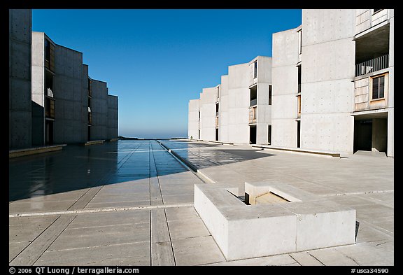 Square fountain and courtyard, Salk Institute. La Jolla, San Diego, California, USA