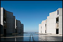 Watercourse bisecting travertine courtyard, Salk Institute. La Jolla, San Diego, California, USA (color)