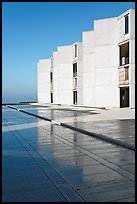 Cubist Laboratory blocks reflected in courtyard marble, Salk Institute. La Jolla, San Diego, California, USA