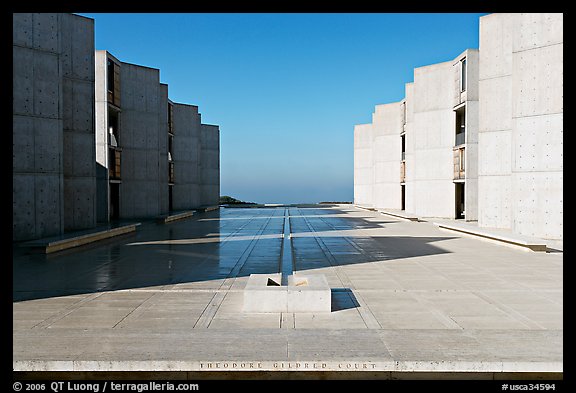 Theodore Gildred court, Salk Institute, mid-morning. La Jolla, San Diego, California, USA (color)