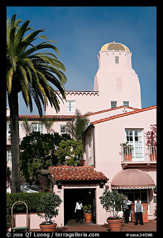 La Valencia Hotel, in spanish colonial style. La Jolla, San Diego, California, USA