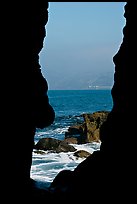 View through a seacave at the Cove. La Jolla, San Diego, California, USA