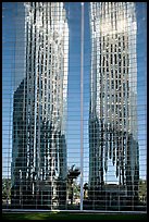 Bell tower reflected in Crystal Cathedral Facade. Garden Grove, Orange County, California, USA ( color)