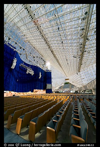 Interior of the Crystal Cathedral, with seating for 3000. Garden Grove, Orange County, California, USA (color)