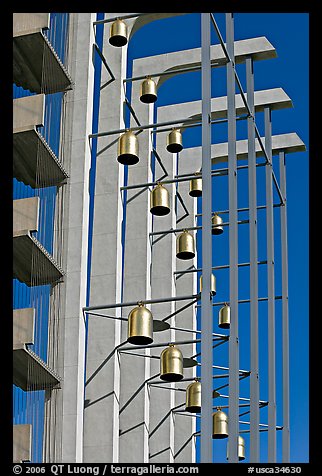 Modern arrangement of Bells in the Crystal Cathedral complex. Garden Grove, Orange County, California, USA