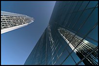 Reflections of the Bell tower in the glass facade of the Crystal Cathedral. Garden Grove, Orange County, California, USA ( color)