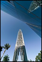 Bell tower and facade of the Crystal Cathedral, designed by Philip Johnson. Garden Grove, Orange County, California, USA