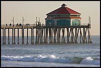 Surf and Huntington Pier, late afternoon. Huntington Beach, Orange County, California, USA
