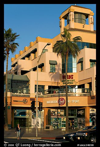 Shopping center on waterfront avenue. Huntington Beach, Orange County, California, USA