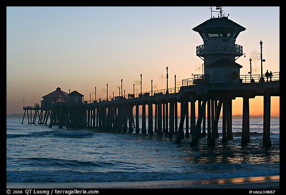 The 1853 ft Huntington Pier at sunset. Huntington Beach, Orange County, California, USA (color)