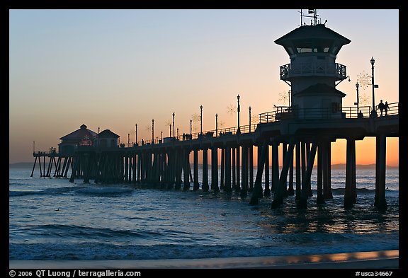 The 1853 ft Huntington Pier at sunset. Huntington Beach, Orange County, California, USA