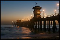 Huntington Pier lights at twilight. Huntington Beach, Orange County, California, USA (color)
