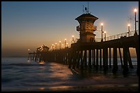 Huntington Pier lights at twilight. Huntington Beach, Orange County, California, USA