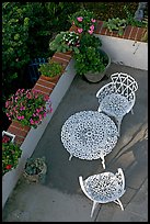 Garden chairs and table seen from above. Laguna Beach, Orange County, California, USA (color)