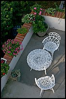 Garden chairs and table seen from above. Laguna Beach, Orange County, California, USA