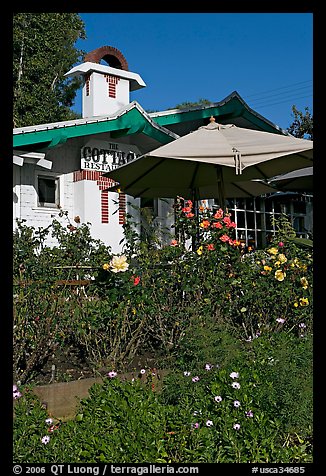 Garden and restaurant. Laguna Beach, Orange County, California, USA (color)
