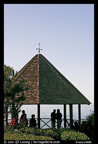 People standing in a Heisler Park Gazebo. Laguna Beach, Orange County, California, USA (color)