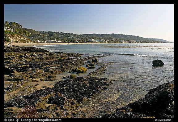 Tidepools and Main Beach, mid-day. Laguna Beach, Orange County, California, USA (color)