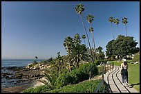 Woman jogging in Heisler Park, next to Ocean. Laguna Beach, Orange County, California, USA (color)