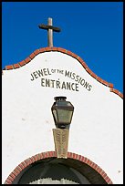 Entrance with sign Jewel of the Missions. San Juan Capistrano, Orange County, California, USA (color)