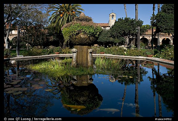 Moorish-style fountain in main courtyard. San Juan Capistrano, Orange County, California, USA