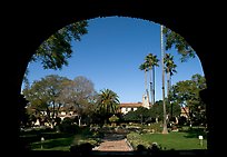 Central courtyard framed by an archway. San Juan Capistrano, Orange County, California, USA
