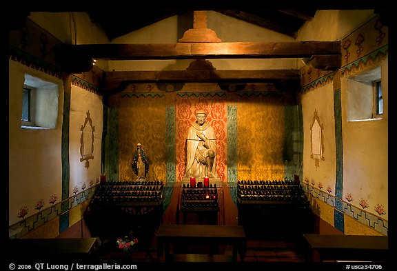 Side chapel dedicated to St Peregrine. San Juan Capistrano, Orange County, California, USA