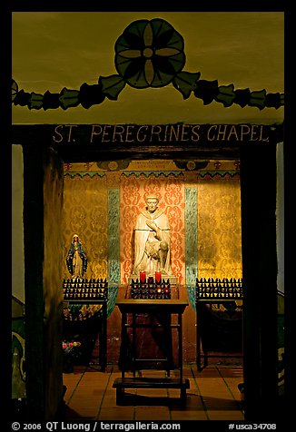 Side chapel in the Serra Chapel. San Juan Capistrano, Orange County, California, USA (color)