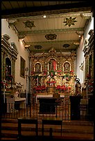 Altar and retablo from Barcelona in the Serra Chapel. San Juan Capistrano, Orange County, California, USA