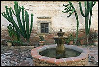 Sacred Garden, with fountain and cacti. San Juan Capistrano, Orange County, California, USA (color)