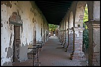 Corridor around the central courtyard. San Juan Capistrano, Orange County, California, USA