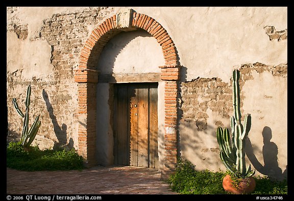 Cactus, and weathered facade. San Juan Capistrano, Orange County, California, USA (color)