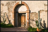 Cactus, and weathered facade. San Juan Capistrano, Orange County, California, USA