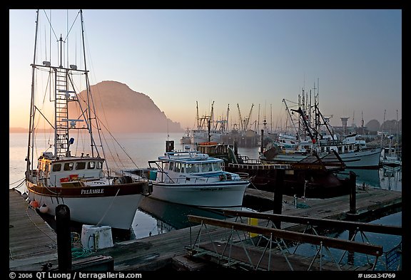 Harbor and Morro Rock, sunset. Morro Bay, USA