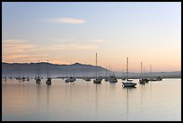 Yachts in calm Morro Bay harbor, sunset. Morro Bay, USA ( color)