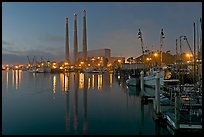 Power station and fishing boats, dusk. Morro Bay, USA ( color)