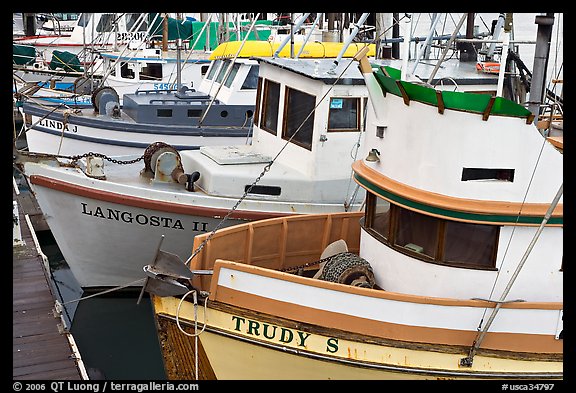 Close-up of colorful fishing boats. Morro Bay, USA (color)