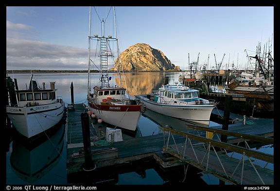 Harbor and Morro Rock, early morning. Morro Bay, USA