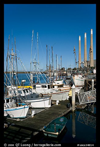 Fishing boats and power plant. Morro Bay, USA