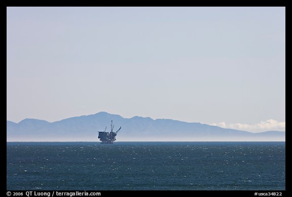 Off-shore oil extraction platform, and Channel Islands. California, USA (color)