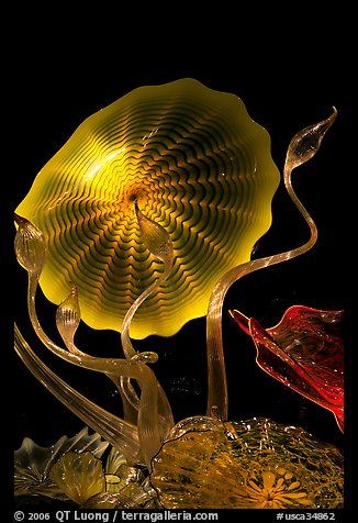 Glass artwork inspired by jellyfish, Monterey Bay Aquarium. Monterey, California, USA (color)
