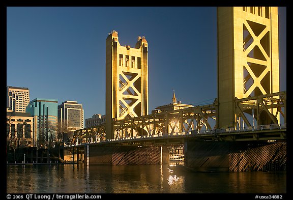 Tower bridge, a 1935 drawbridge, late afternoon. Sacramento, California, USA (color)