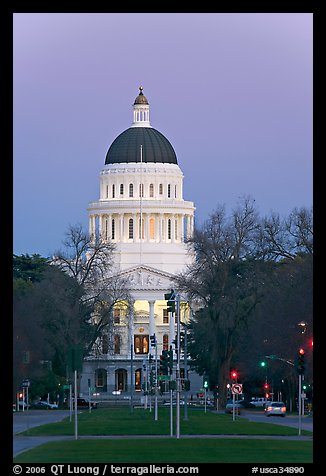 California State Capitol and Capitol Mall at dusk. Sacramento, California, USA (color)