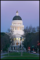 California State Capitol and Capitol Mall at dusk. Sacramento, California, USA