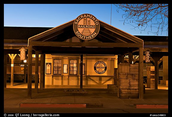 Southern Railroad station at dusk. Sacramento, California, USA (color)