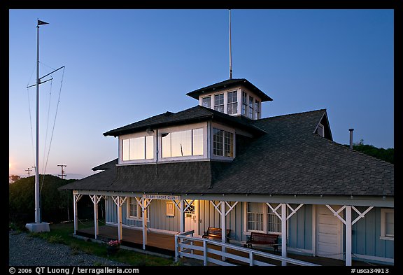 South Bay Yacht club at twilight, Alviso. San Jose, California, USA (color)