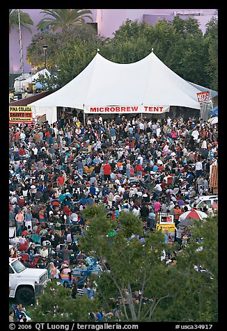 Dense crowd in  Guadalupe River Park, Independence Day. San Jose, California, USA (color)