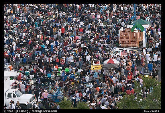 Crowd gathering in Guadalupe River Park, Independence Day. San Jose, California, USA (color)