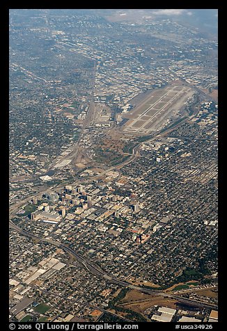 Aerial view of downtown and international airport. San Jose, California, USA