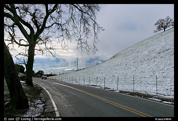 Mount Hamilton road, snowy hills,  and Silicon Valley. San Jose, California, USA